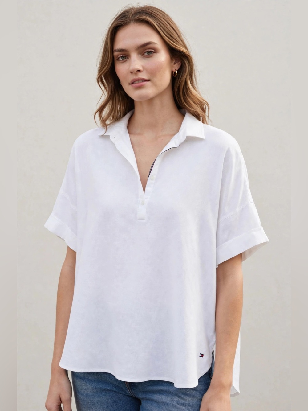 Tommy Hilfiger White Polo-Style Short Sleeve Blouse